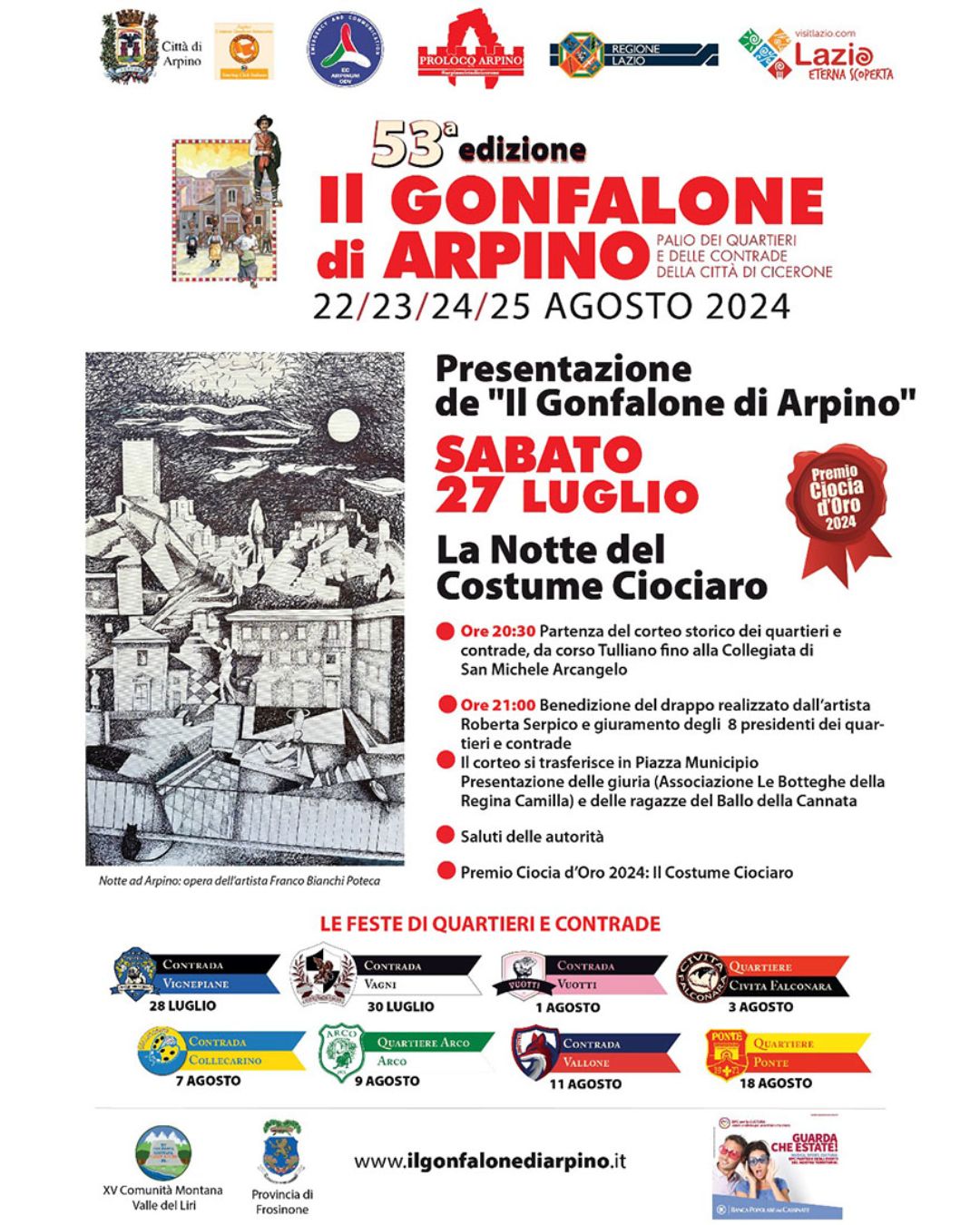 Arpino, il Gonfalone 2025: quattro giorni di storia, giochi e passione