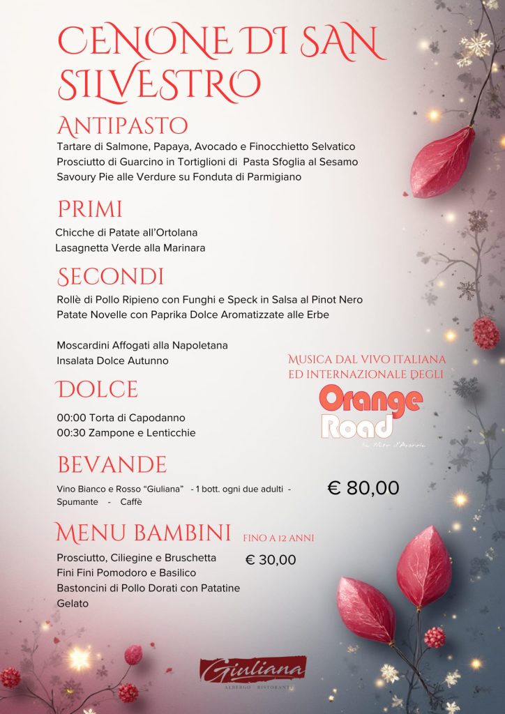 Menu di capodanno hotel ristorante giuliana