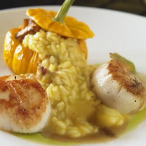 Risotto alla zucca con capesante scottate