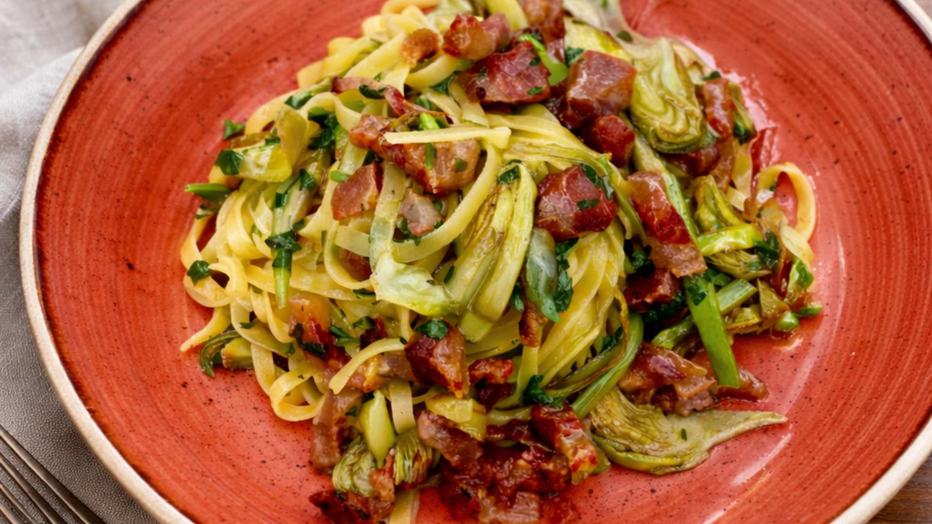 Fettuccine carciofi e guanciale alla ciociara