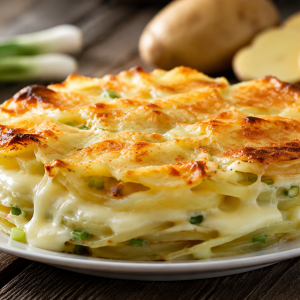Tortino di patate, cipollotti e scamorza al forno