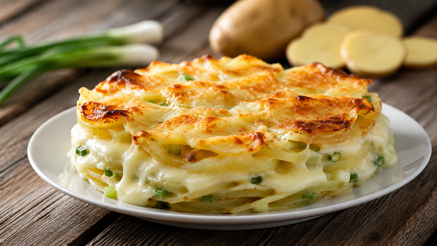 Tortino di patate, cipollotti e scamorza al forno