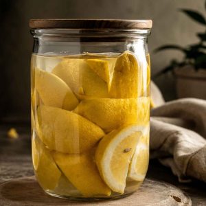 Barattolo con limone fermentato in salamoia secondo la ricetta di Giorgio Alessio Bracaglia