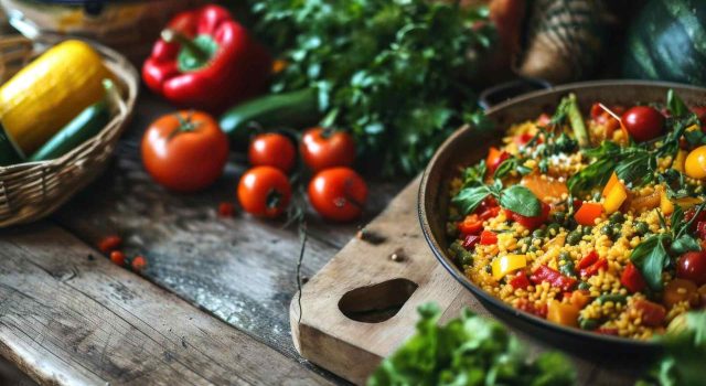 8 LUNEDI Cous cous estivo con peperoni, ceci, pomodorini e menta