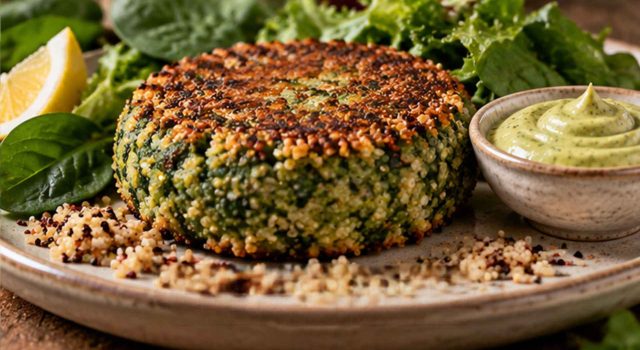 Burger di spinaci e quinoa con maionese agli spinaci