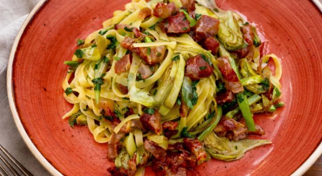 Fettuccine carciofi e guanciale alla ciociara