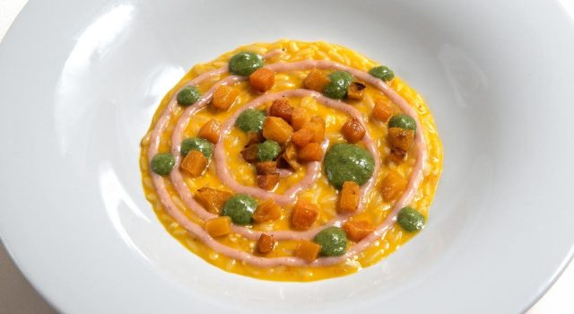 Risone “Pastificio dei Campi” con zucca, pesto di salvia e ciauscolo