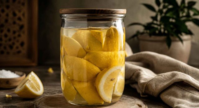 Barattolo con limone fermentato in salamoia secondo la ricetta di Giorgio Alessio Bracaglia