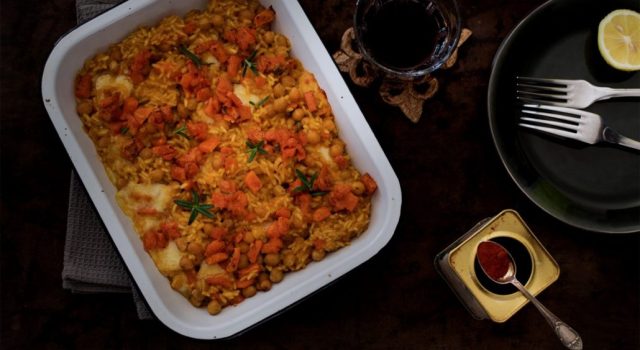 Riso al forno con ceci e zucca