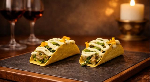 Tacos di salsiccia con broccoletti e fonduta di scamorza affumicata